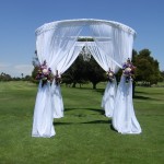 Round Canopy with Chandelier and Flowers- SBD Event Designs, SBD Events, Outside weddings, White and Purple Wedding